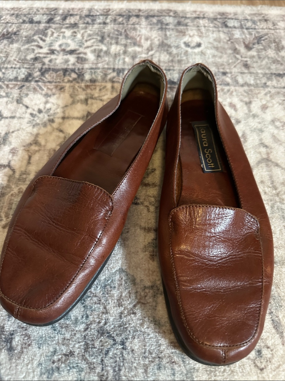 Laura Scott Women’s  Chestnut Leather Slip-On Loafers